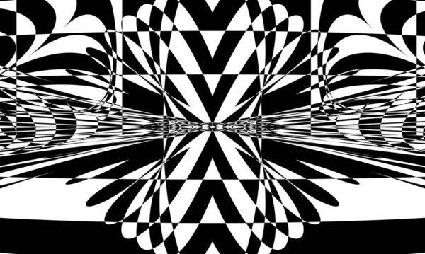 Beyaz Arka Planda Fütüristik Siyah Desen Büyüleyici Optik Illüzyon — Stok Vektör