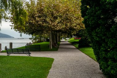 Lombardia, Como Gölü 'ndeki Villa Melzi Bahçeleri' nin lüks caddesi İtalya