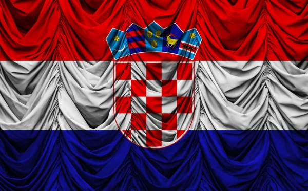在波浪形的窗帘上悬挂克罗地亚国旗 3D插图 — 图库照片
