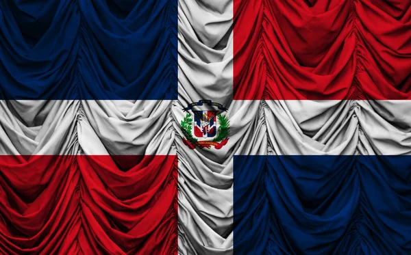 Флаг Доминиканской Республики Волнистых Занавесках Иллюстрация — стоковое фото