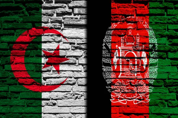 Háttér Zászlóval Algéria Afganisztán Egy Téglafalon — Stock Fotó