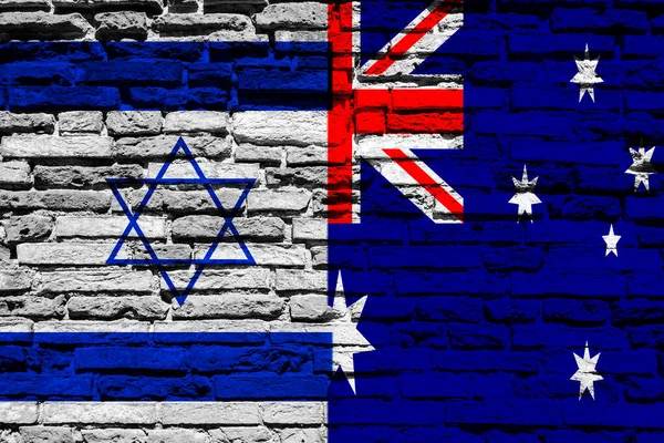 Ιστορικό Σημαία Του Ισραήλ Και Της Αυστραλίας Τοίχο Από Τούβλα — Φωτογραφία Αρχείου