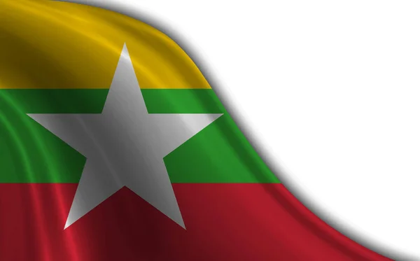 Flag Burma Waving Wind White Background — Stock Photo, Image