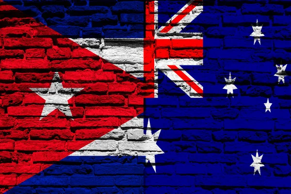 Bakgrund Med Flagga Kuba Och Australien Tegelvägg — Stockfoto