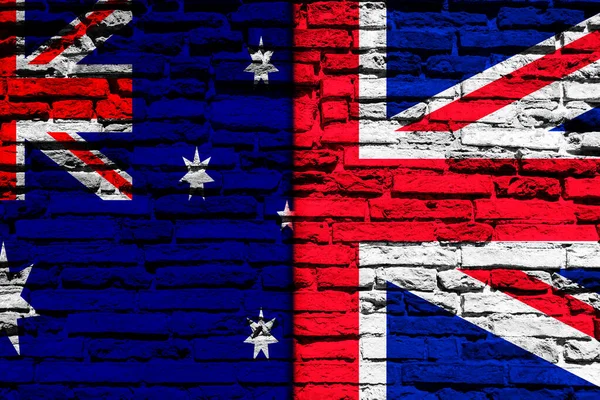 Fondo Con Bandera Inglaterra Australia Una Pared Ladrillo — Foto de Stock