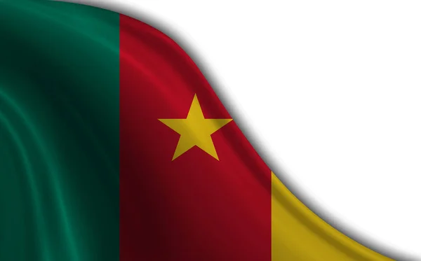 Kamerunská Vlajka Vlnící Větru Proti Bílému Pozadí — Stock fotografie