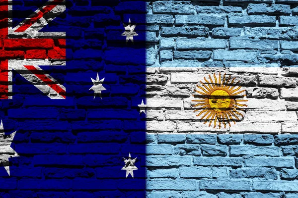 Arjantin Avustralya Nın Bayrağı Tuğla Bir Duvarda — Stok fotoğraf