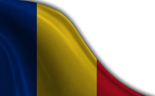 Bandera Rumania Ondeando Viento Sobre Fondo Blanco — Foto de Stock