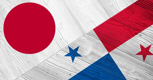 Arrière Plan Avec Drapeau Japon Panama Sur Planche Bois Divisée — Photo