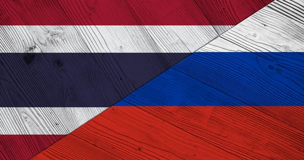 Fondo Con Bandera Tailandia Rusia Tablero Madera Dividida Ilustración — Foto de Stock