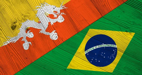 Тло Прапором Бутану Бразилії Розділеній Дерев Яній Дошці Ілюстрація — стокове фото