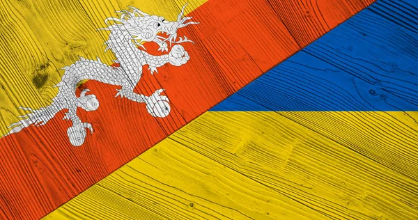 Fundo Com Bandeira Butão Ucrânia Tábua Madeira Dividida Ilustração — Fotografia de Stock