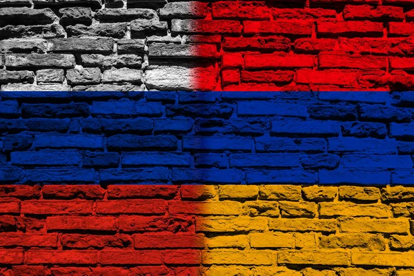 Bakgrund Med Rysslands Och Armeniens Flagga Tegelvägg — Stockfoto