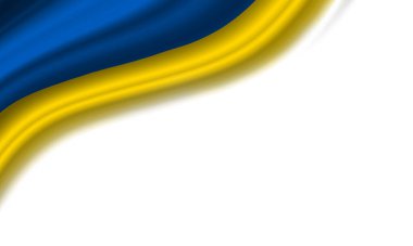 Wavy flag of Ukraine against white background. 3d illustration
