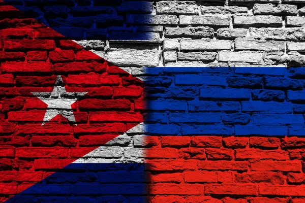 Background Flag Russia Cuba Brick Wall Stock Image