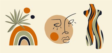 Modern minimalist soyut estetik çizimler. Bohem tarzı duvar dekoru. Çağdaş sanatsal poster koleksiyonu.