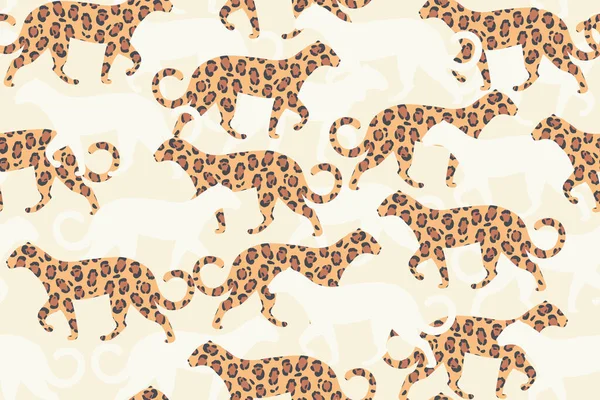 Vector seamless pattern with leopard illustration — Stock Vector