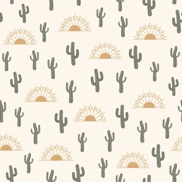 Seamless pattern vector summer cactus on desert with sun for fashion fabric and all prints on light beige — Stock Vector