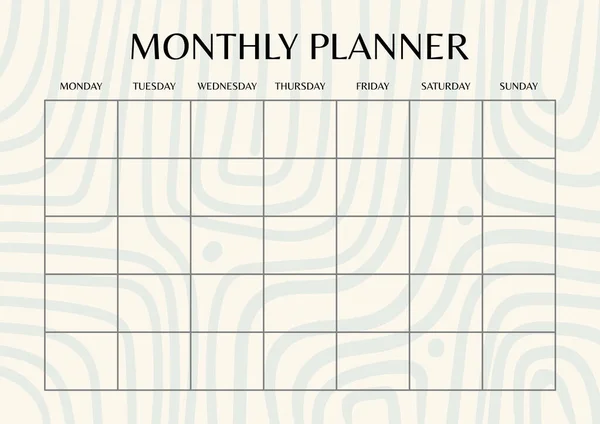Modèle de planificateur mensuel créatif de couleur pastel. Rayures abstraites feuille de fixation des objectifs imprimable vierge — Image vectorielle