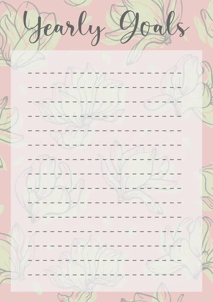 Programación Anual Diseño Página Planificador Minimalista Con Magnolia Lista Cuadrícula — Archivo Imágenes Vectoriales
