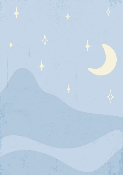 Abstraktes Zeitgenössisches Nachtplakat Moderner Boho Hintergrund Mit Mondbergen Minimalistisches Wanddekor — Stockvektor