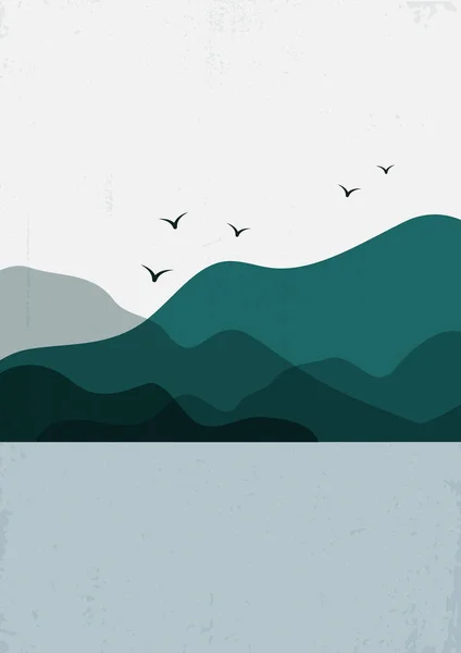 Abstrato lago texturizado e cartaz de montanhas. Decoração de parede Boho — Vetor de Stock