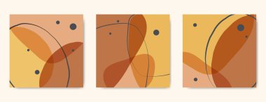 Geometrik şekilli minimal kare posterler. Toprak tonu biçimi bileşimi