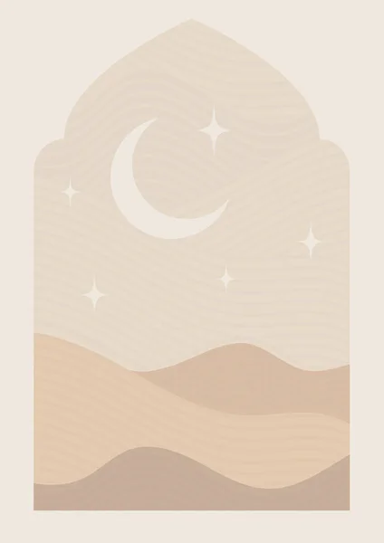 Μοντέρνο στυλ αφίσα Ραμαζάνι, φεγγάρι και έρημος — Διανυσματικό Αρχείο