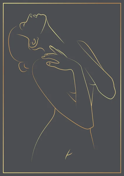 Golden colored woman silhouette poster — ストックベクタ
