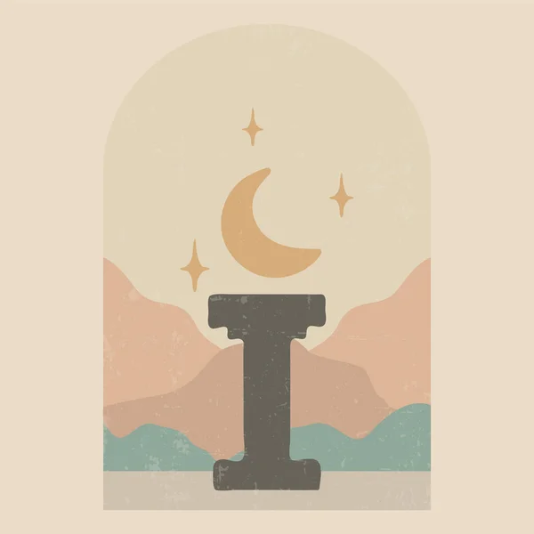 Σύγχρονη Αισθητική Απεικόνιση Φεγγάρι Στο Βάθρο Βοημίας Στυλ Διακόσμηση Τοίχων — Διανυσματικό Αρχείο
