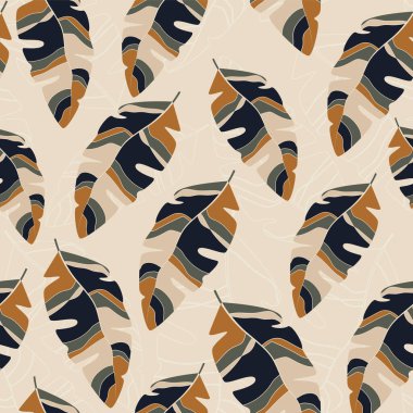 Çiçeksiz desen, yeşil, siyah estetik çizim. Beyaz arka planda sarmaşıklı Philodendron bitkisi, pastel renkli