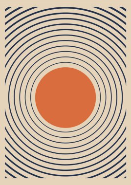 El çizimi yaz güneşi ve dalga posteri. Boho duvar dekoru. Orta yüzyıl modern minimalist sanat baskısı