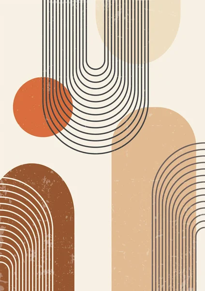 Abstract background poster with arch in boho style. Line art. Contemporary geometric composition. Boho wall decor. Mid century art print.