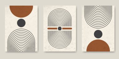 Set of abstract geometric design poster with primitive shapes elements, modern geometric style