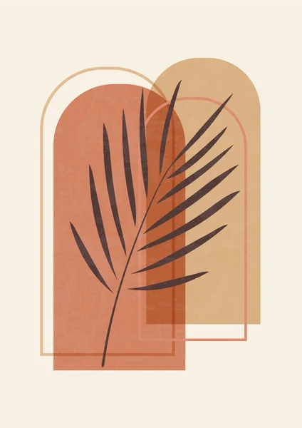 Palm Leaf Arches Wall Art Abstract Illustration Poster Neutral Boho — Stock vektor