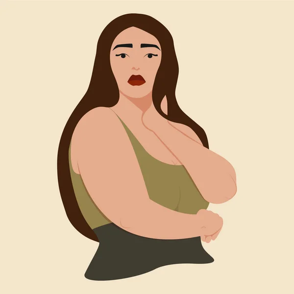 Beautiful Diversity Overweight Woman Beige Background Body Positive Girl Simple — Wektor stockowy