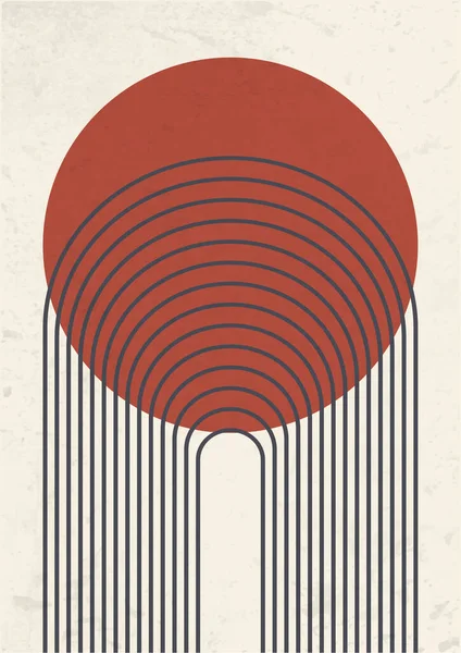 Arch Sun Poster Illustration Minimalistic Style Boho Home Decor Circle — Stock Vector