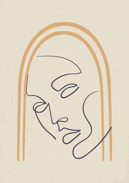 Creative Linear Abstract Face Art Poster Modern Aesthetic Illustration Bohemian — Stock Vector