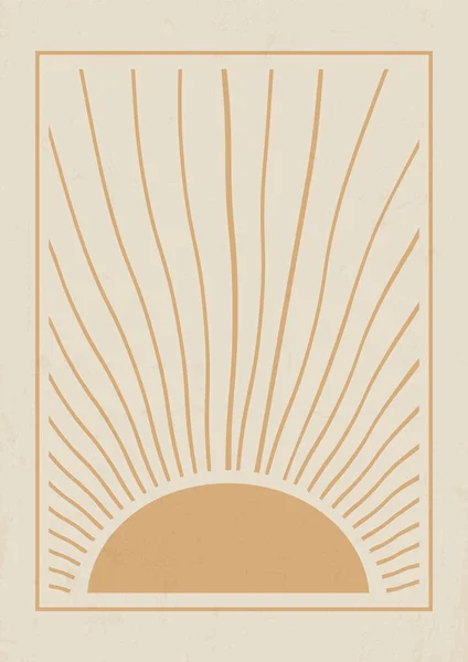 Aesthetic illustrations with abstract sun in frame poster. Modern aesthetic illustration. Bohemian style artistic design for wall decoration