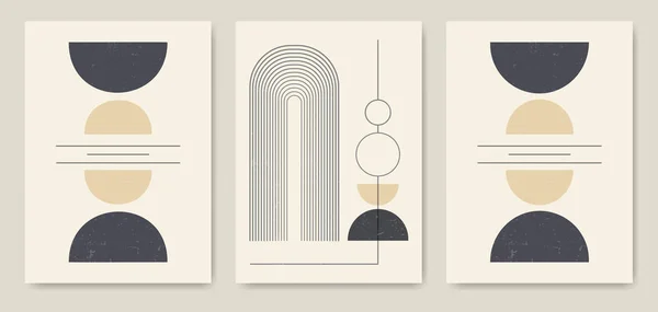 Minimalist Lines Geometric Elements Poster Set Modern Aesthetic Illustrations Boho — Vetor de Stock