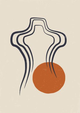 Minimalistic linear woman body art poster illustration. Modern aesthetic art. Bohemian style artistic design for wall decoration