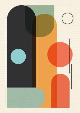Colorful textured geometric design poster, vector template. Primitive shapes elements, modern hipster style