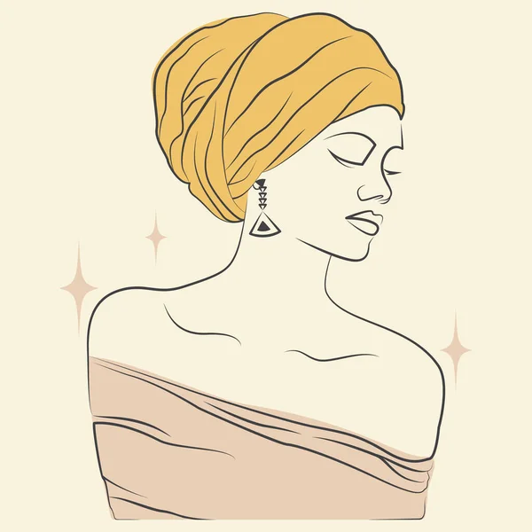 Line Art Vector Art Young Black Woman Illustration Linear Glamour — Image vectorielle