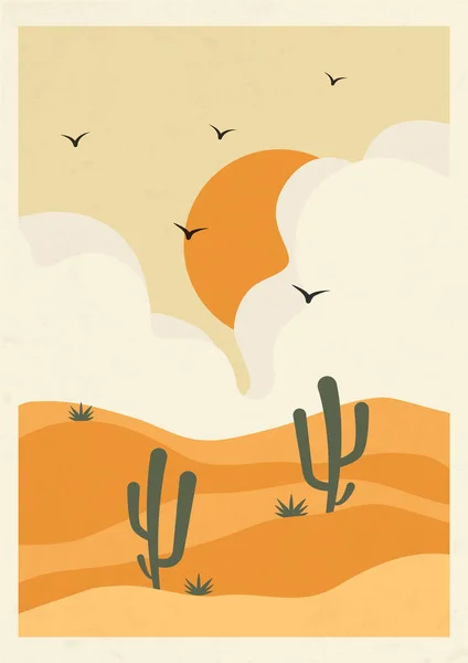 Aesthetic Arizona Desert Landscape Poster Texture Earth Tones Beige Colors — Stock vektor
