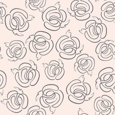 Vektör çiçek doğrusal kusursuz arkaplan, güller ve yapraklar, karalama deseni, el çizimi tarzı
