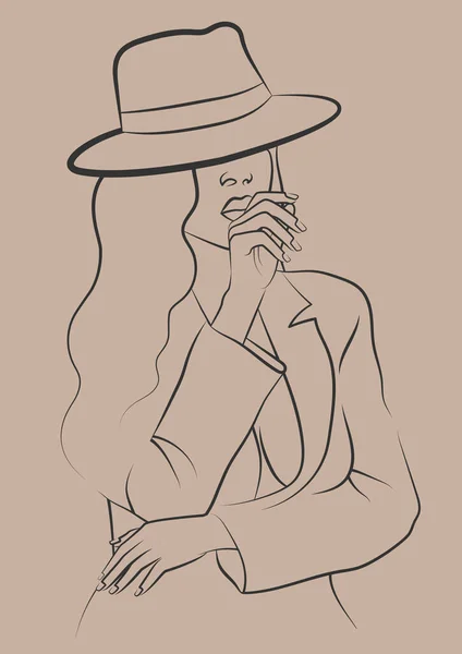 Femme Africaine Ligne Chapeau Dessin Illustration Les Femmes Modernes Minimalistes — Image vectorielle