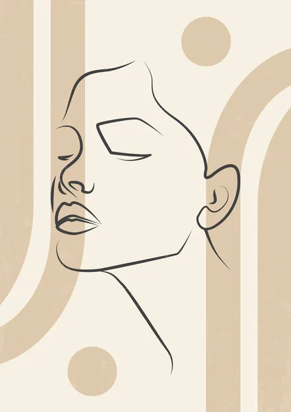Kvinna Ansikte Profil Och Linjer Konst Ritning Vektor Illustration För — Stock vektor