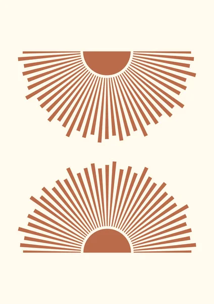 Retro güneş baskısı boho minimalist basılabilir duvar sanatı. Geometrik soyut gün batımı baskı bohem sanat eserleri, vektör