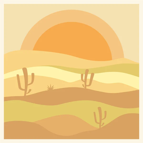 Esztétikai Sivatagi Táj Kaktusz Négyzet Illusztráció Föld Tónusok Bézs Színek — Stock Vector