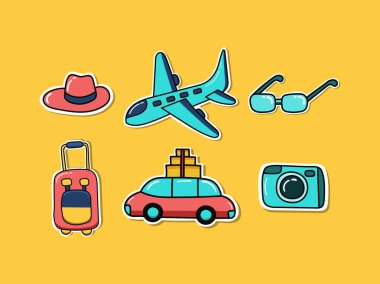 paket seti seyahat illüstrasyonunun etiketi